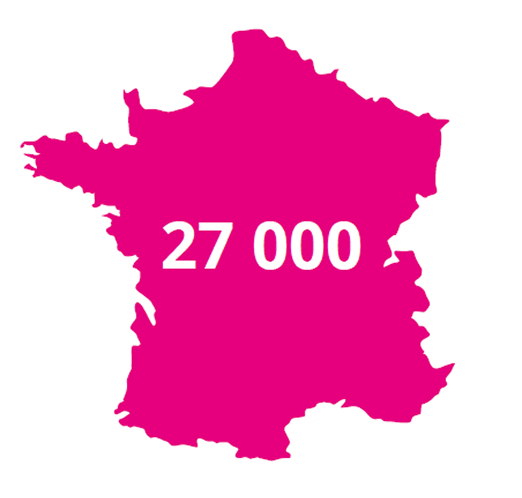 Icône carte de Franc fond rose avec le chiffre 27 000 en surimpression
