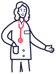 Un médecin cartoon tenant un stéthoscope, souriant et prêt à examiner un patient.