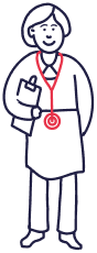 Un médecin cartoon tenant un stéthoscope, souriant et vêtu d'une blouse blanche.