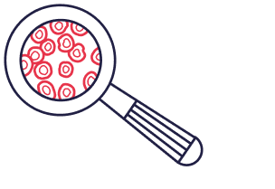 illustration d'une loupe qui zoome sur des cellules sanguines